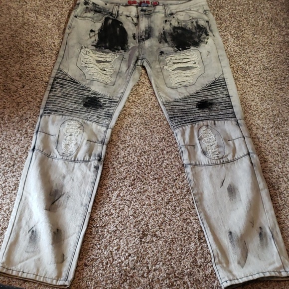 GS-115 Men Gray & Black Distressed Jeans Sz 36 - Picture 2 of 8